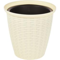 Donica rattan D 185mm/3L (karton 8szt) (plastikowa) z doniczką wewnętrzną 1,5 l kremowy