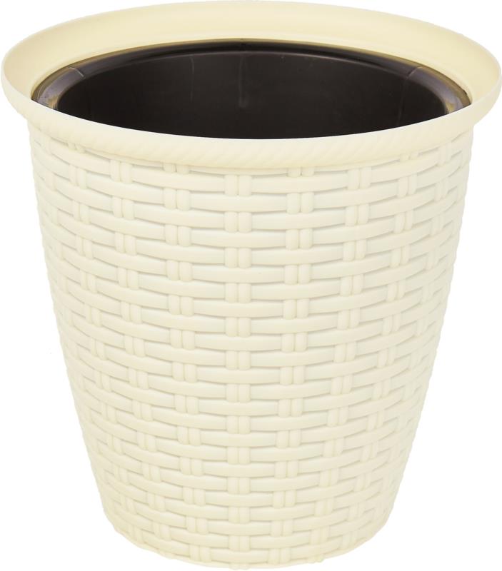 Donica rattan D 185mm/3L (karton 8szt) (plastikowa) z doniczką wewnętrzną 1,5 l kremowy
