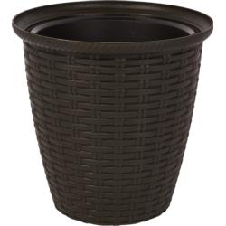 Donica rattan D233 mm/7L(karton 8 szt) (plastikowa) z doniczką wewnętrzną 4,5 l ciemna czekolada
