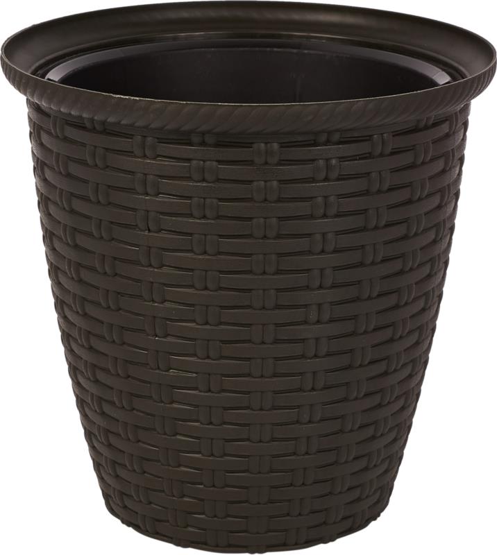 Donica rattan D233 mm/7L(karton 8 szt) (plastikowa) z doniczką wewnętrzną 4,5 l ciemna czekolada