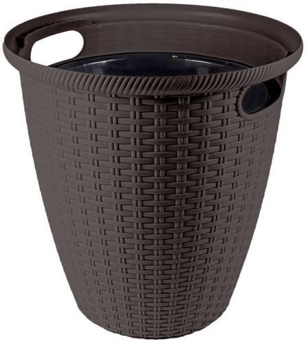 Donica rattan D328 mm/20L (karton 5 szt) (plastikowa) z doniczką wewnętrzną 11 l ciemna czekolada
