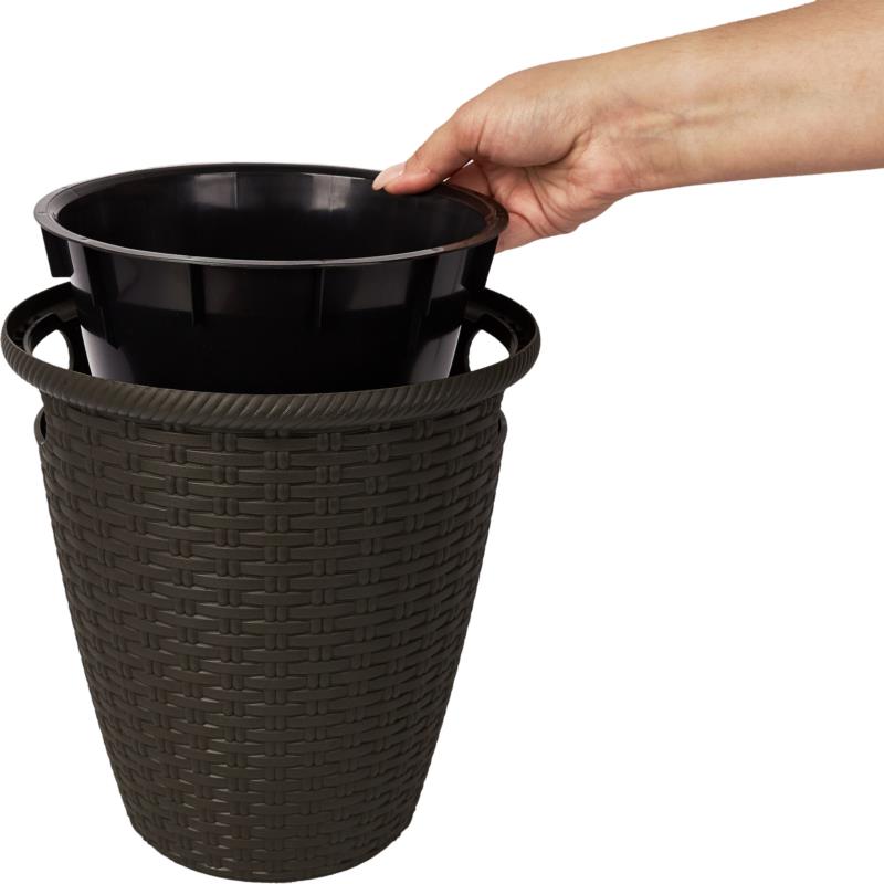 Donica rattan D380 mm/30L (karton 4 szt) (plastikowa) z doniczką wewnętrzną 16 l ciemna czekolada