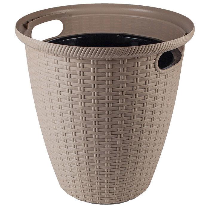Donica rattan D380 mm/30L (karton 4 szt) (plastikowa) z doniczką wewnętrzną 16 l mleczna czekolada