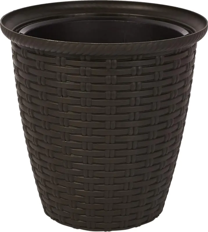 Donica rattan D 185mm/3L (karton 8szt) (plastikowa) z doniczką wewnętrzną 1,5 l ciemnej czekolady