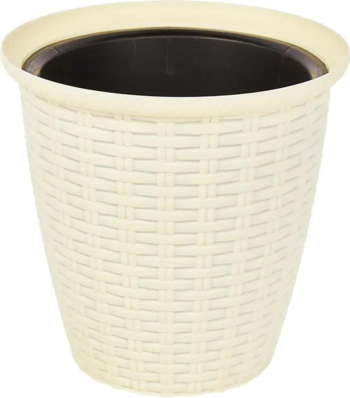 Donica rattan D 185mm/3L (karton 8szt) (plastikowa) z doniczką wewnętrzną 1,5 l kremowy