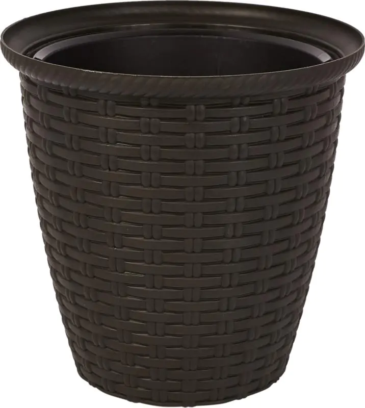Donica rattan D233 mm/7L(karton 8 szt) (plastikowa) z doniczką wewnętrzną 4,5 l ciemna czekolada