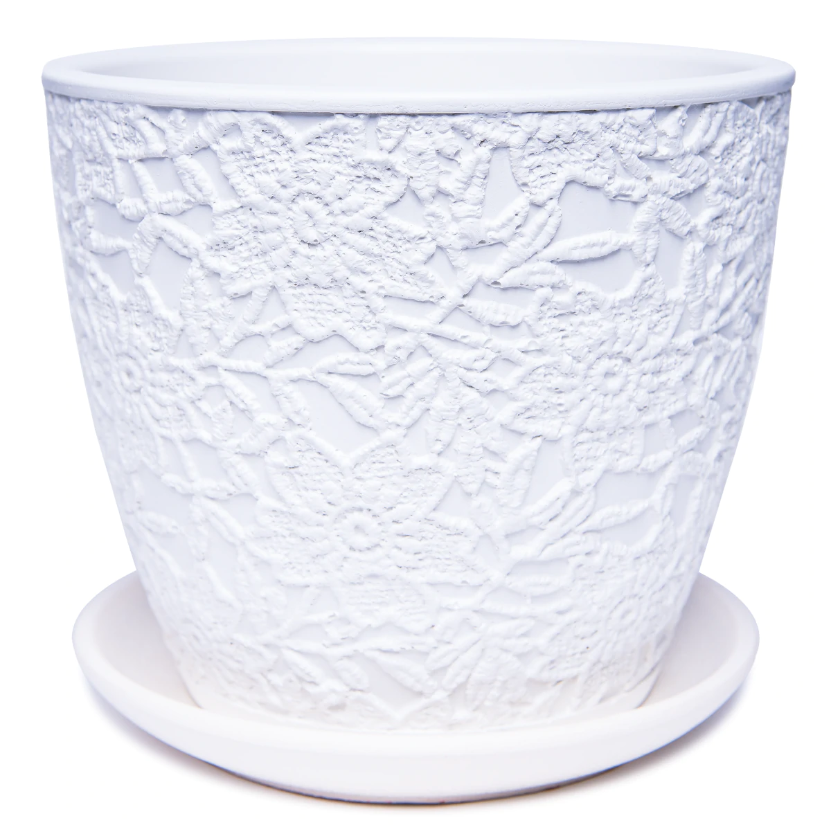 Doniczka betonowa z podstawkiem Ażur biały śr. 14,6 cm
