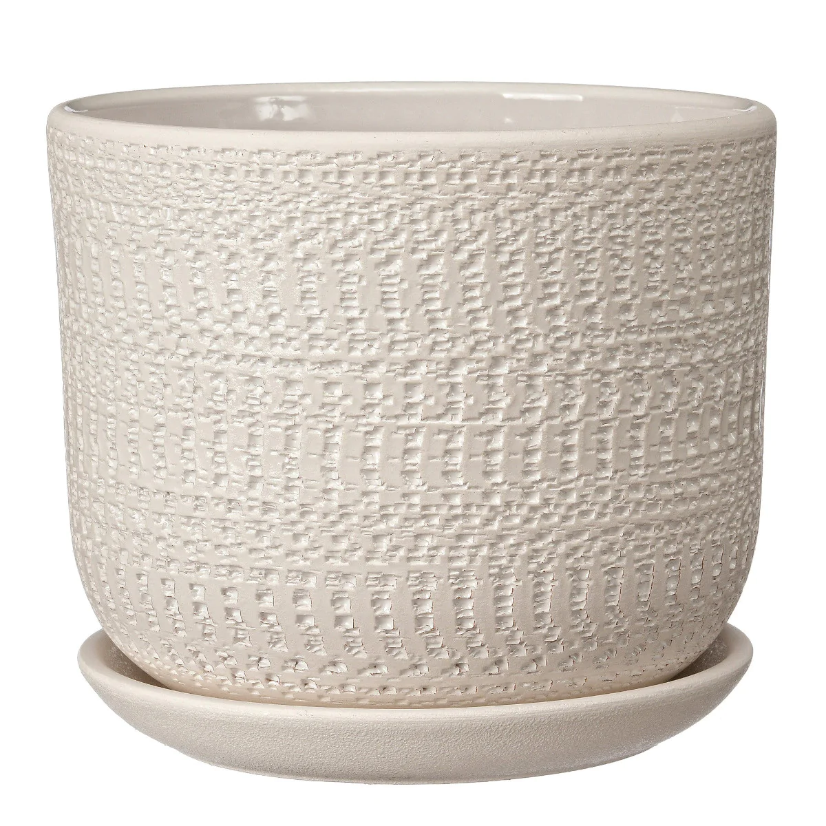 Doniczka ceramiczna z podstawkiem Belgia biały śr. 15,4 cm