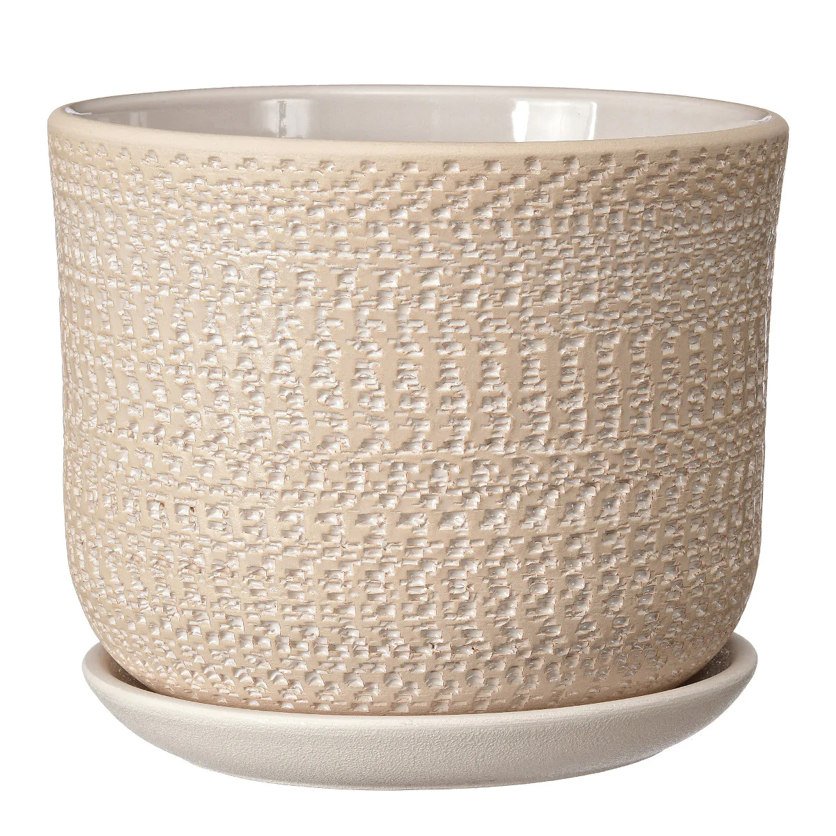 Doniczka ceramiczna z podstawkiem Belgia beż śr. 18,7 cm