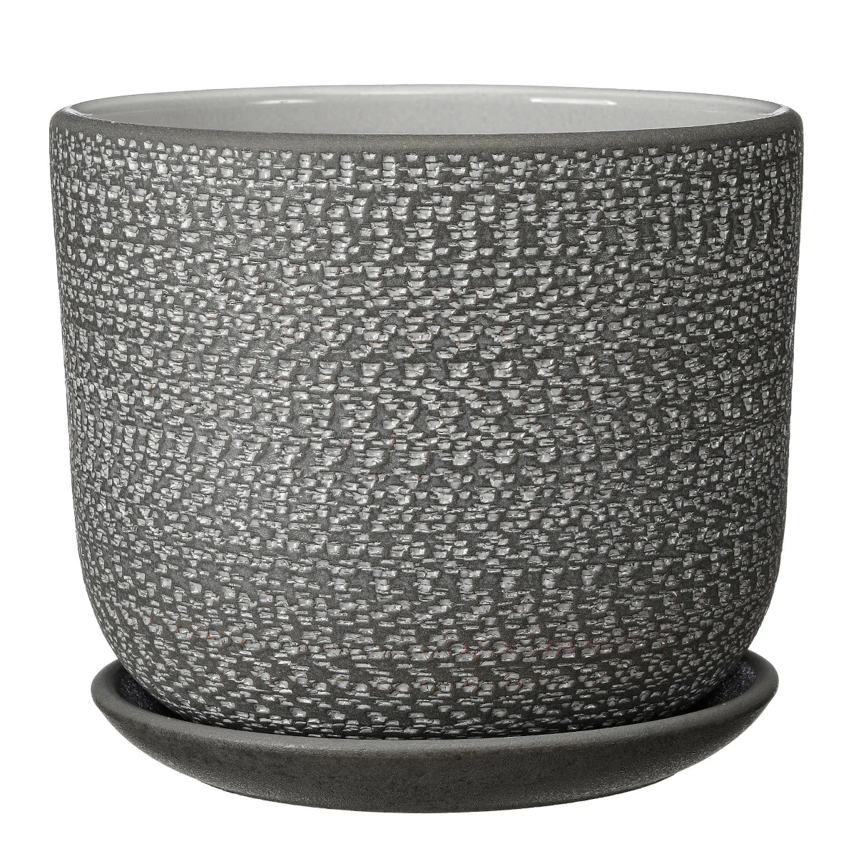 Doniczka ceramiczna z podstawkiem Belgia biało-szary śr. 18,7 cm